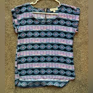 Pink Rose Multicolor Geometric Print Top